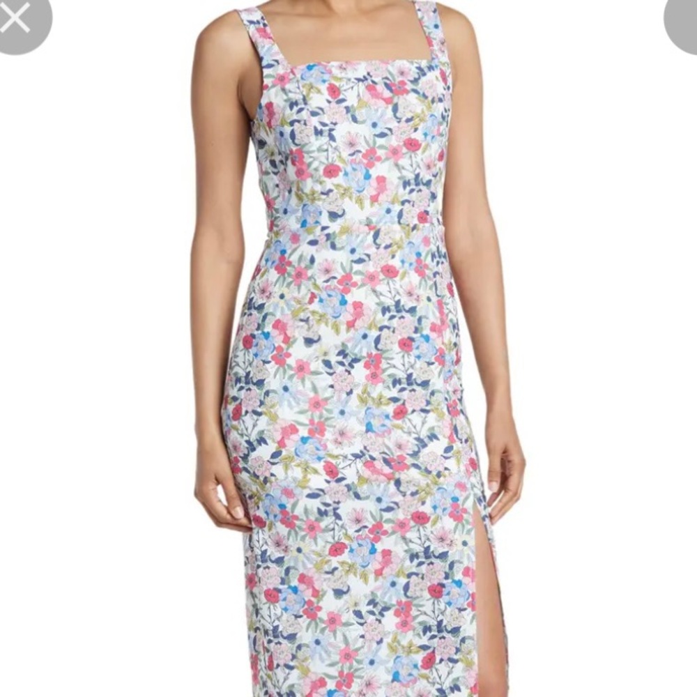 NSR square neck floral midi dress